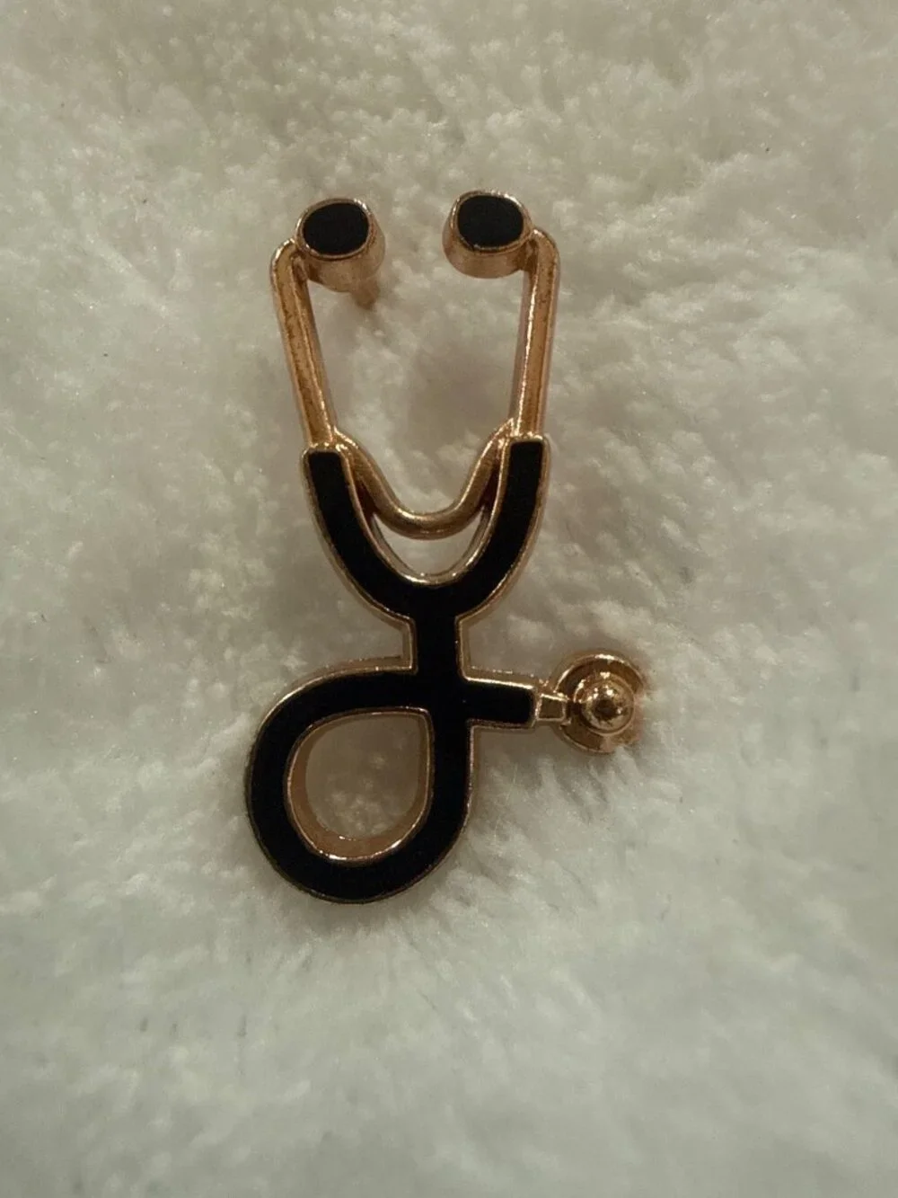 Gold-Tone Black Enamel doctor/Nurse Stethoscope Pin With Secure Backing